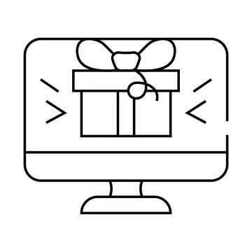 Online gift on computer screen line icon vector illustration Stock Illustration