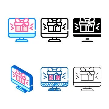 Online gift on computer screen pack color icon vector 스톡 일러스트