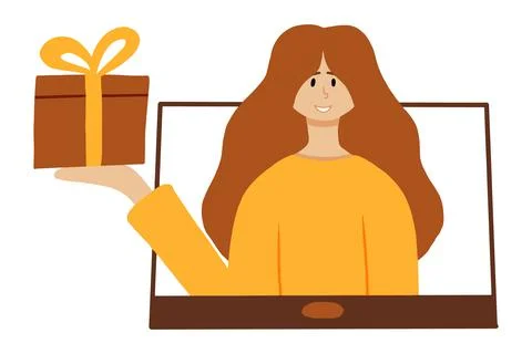 Online gift concept. Opening of online gifts. Stock Illustration