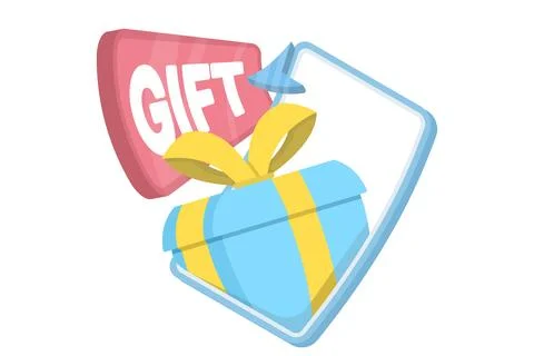 Online Gift Concept. Smartphone user activity. Winning online. イラスト素材