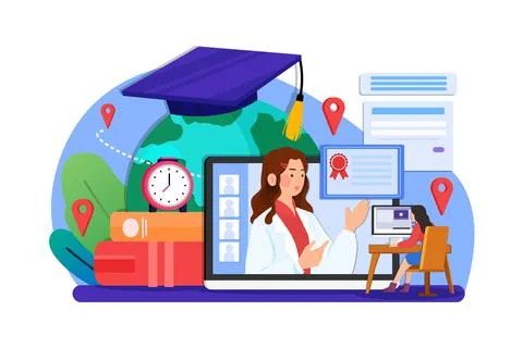Online global education distant learning certificate programs concept Illustrazione stock