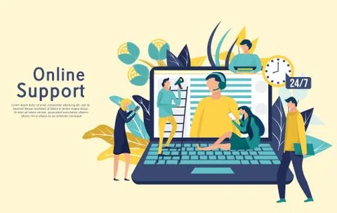 Online global technical support concept. Customer service, hotline operator Stock Illustration