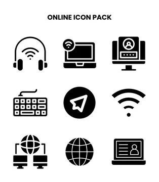 Online Glyph Set Icons Pack Illustrazione stock
