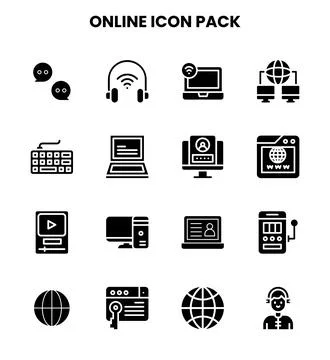 Online Glyph Vector Icons Pack Stock Illustration