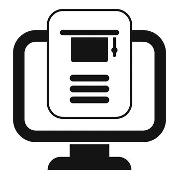 Online graduation diploma on computer screen icon vector Illustrazione stock