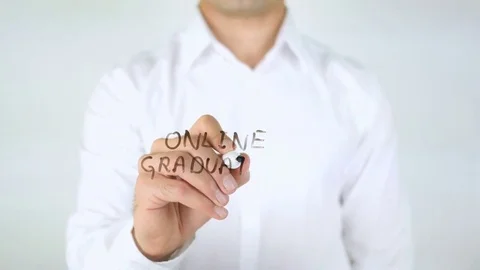 Online Graduation, Man Writing on Glass Stock Footage