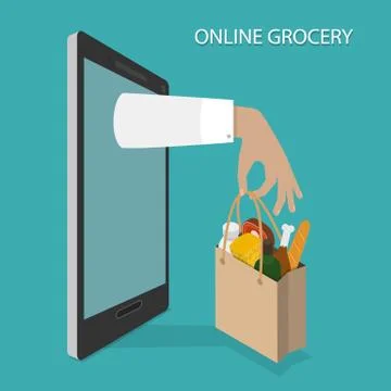 Online Grocery Ordering, Delivery Vector Concept. Stock Illustration