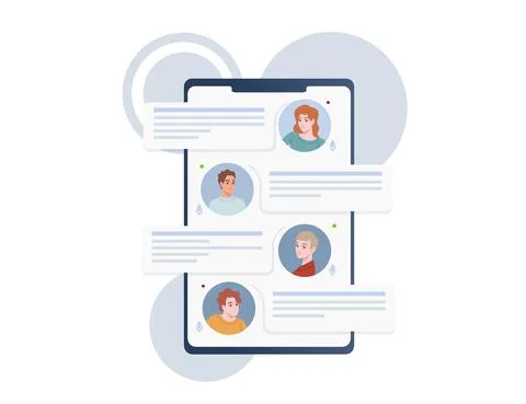 Online group chat with users avatars and text vector illustration on white ba Stock Illustration