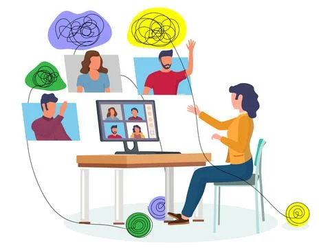 Online group psychotherapy, flat vector illustration. Video conference Stock-Illustration
