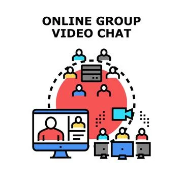 Online group video chat collaborating people communicating Stock Illustration