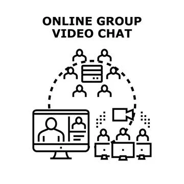 Online group video chat collaborating people communicating Stock Illustration