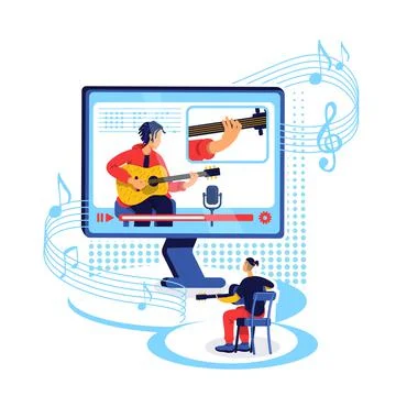 Online guitar tutorial flat concept vector illustration Illustrazione stock
