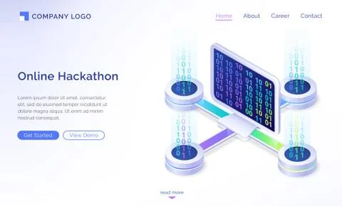 Online hackathon isometric landing page, banner Stockillustratie