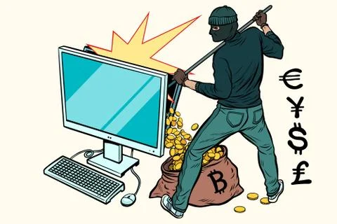 Online hacker steals money from computer Illustrazione stock