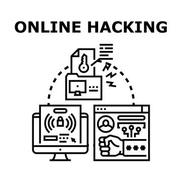 Online hacking concept stealing private data and breaching security Illustrazione stock