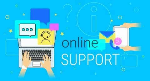 Online help and online support on laptop concept illustration Stock Illustration