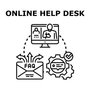 Online help desk providing customer support service system 库存插图