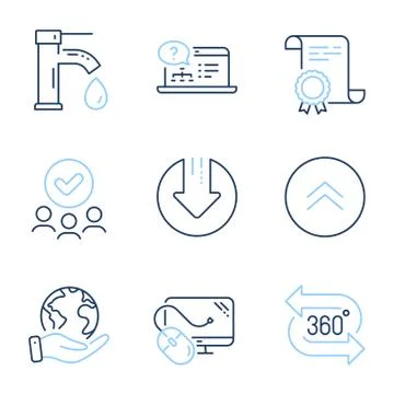 Online help, Swipe up and Computer mouse icons set. Download arrow, 360 degree 스톡 일러스트