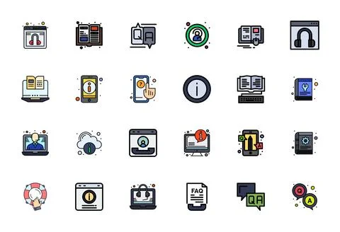 Online Help Visual Pack containing 24 Line Filled Display Perfect Vector Icon 库存插图