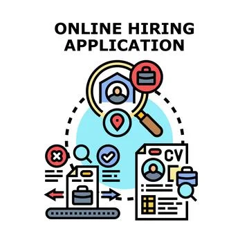 Online hiring application process searching for candidates Illustrazione stock