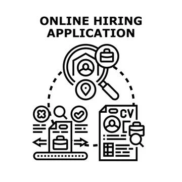Online hiring application process searching for candidates Stock Illustration