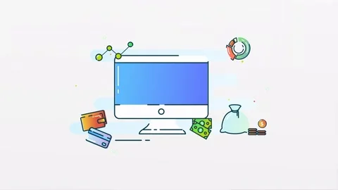 Online Home Banking Concept. 2D illustration of Computer, Credit Cards, Mon.. Vidéo 276649712