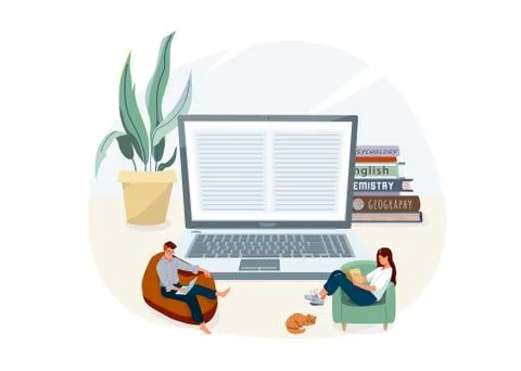 Online home e-learning education vector illustration. Learning design isolated Stock Illustration