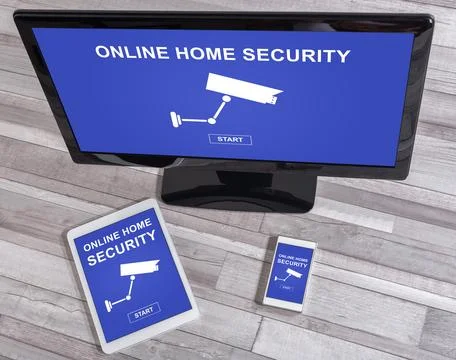 Online home security concept on different devices Stock Photos