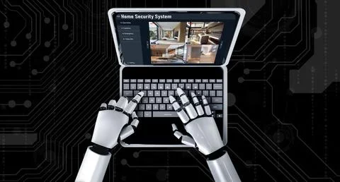 Online home security system showing view of cameras around property snugly Stock Illustration