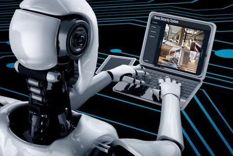 Online home security system showing view of cameras around property snugly Stock Illustration