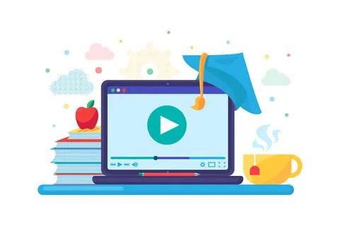 Online Home Study Flat Concept イラスト素材