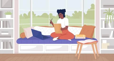 Online homeschooling program flat color vector illustration Stock Illustration