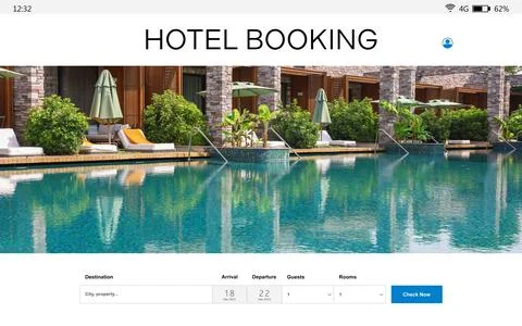 Online hotel booking website interface with information Stock Photos
