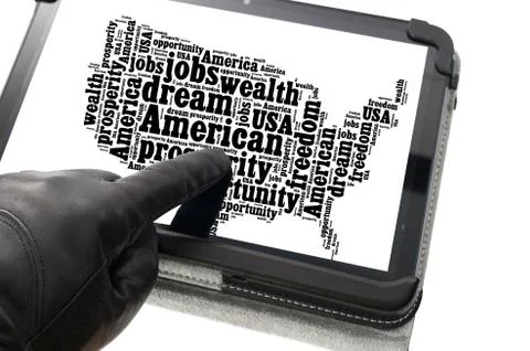 Online illegal activity concept with hand wearing black glove pointing a tabl Stock Photos