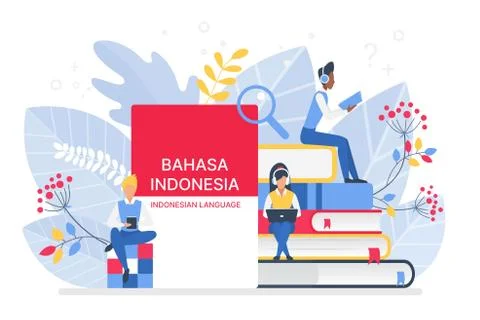 Online Indonesian language courses flat illustration. Distance education, remote Stock Illustration