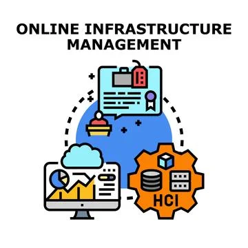 Online infrastructure management system administrating data Stockillustratie