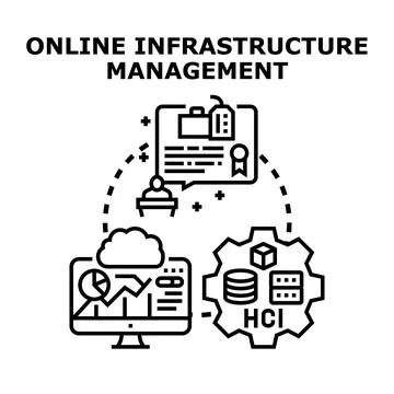 Online infrastructure management system administrating data Stock Illustration