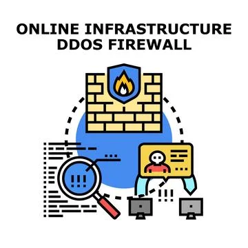 Online infrastructure protecting from ddos cyber attacks Stock Illustration