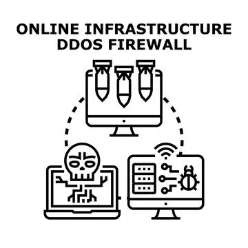 Online infrastructure security protecting digital network from ddos attack Stock Illustration