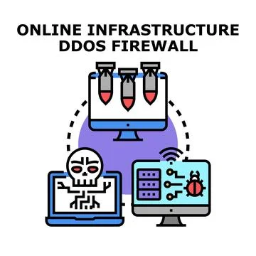 Online infrastructure security protecting digital network from ddos attack Stock Illustration