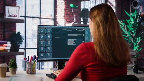 Online interaction with an AI chatbot system on a desktop setup Stock Photos