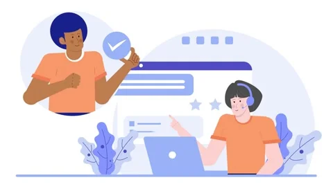 Online interaction between two individuals in remote work setting illustration Stock Footage 282151445