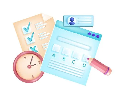 Online internet exam, vector web school test, examination questionnaire form Stock Illustration