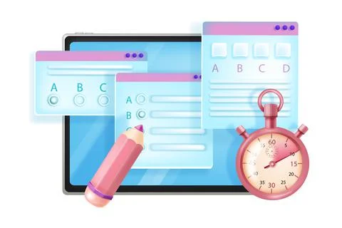 Online internet exam, vector web education poll illustration, tablet screen Stock Illustration