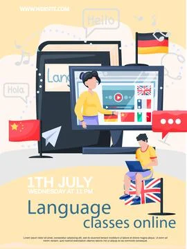 Online internet language courses. Foreign speech study at home using computer Stock Illustration