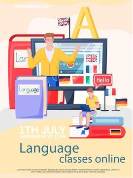 Online internet language courses. Foreign speech study at home using computer 스톡 일러스트