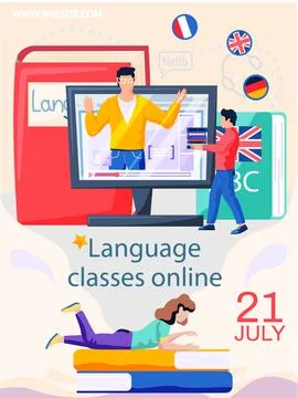 Online internet language courses. Foreign speech study at home using computer Stock Illustration