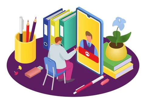 Online interview with people, vector illustration, business communication by Stock-Illustration