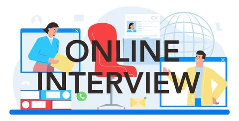 Online interview typographic header. Idea of employment and hiring procedure Stock Illustration
