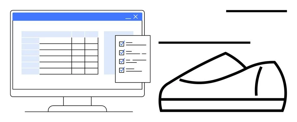 Online Inventory Management Interface with Checklist and Shoe Outline Illustrazione stock